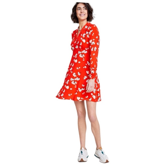 On 34th- Woman’s Print Collard Mini Dress in Poppy Red, NEW - Picture 3 of 3